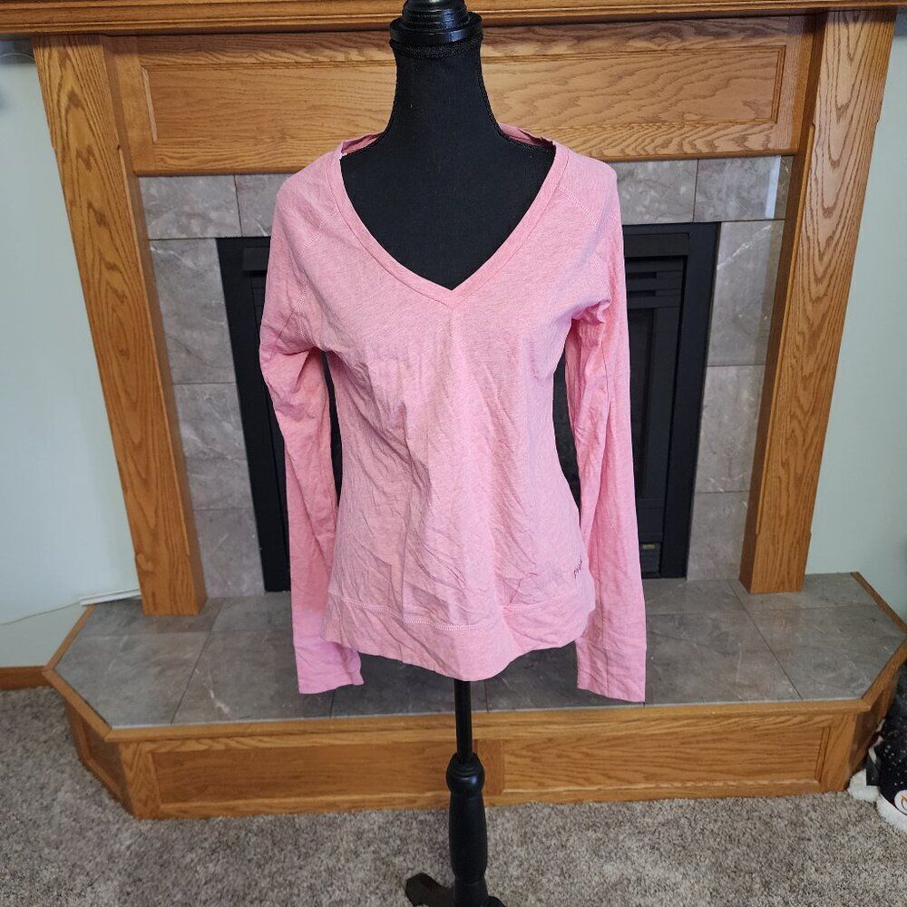 Bench Pink Marled V Neck Long Sleeve Embroided Logo Oversized NWT